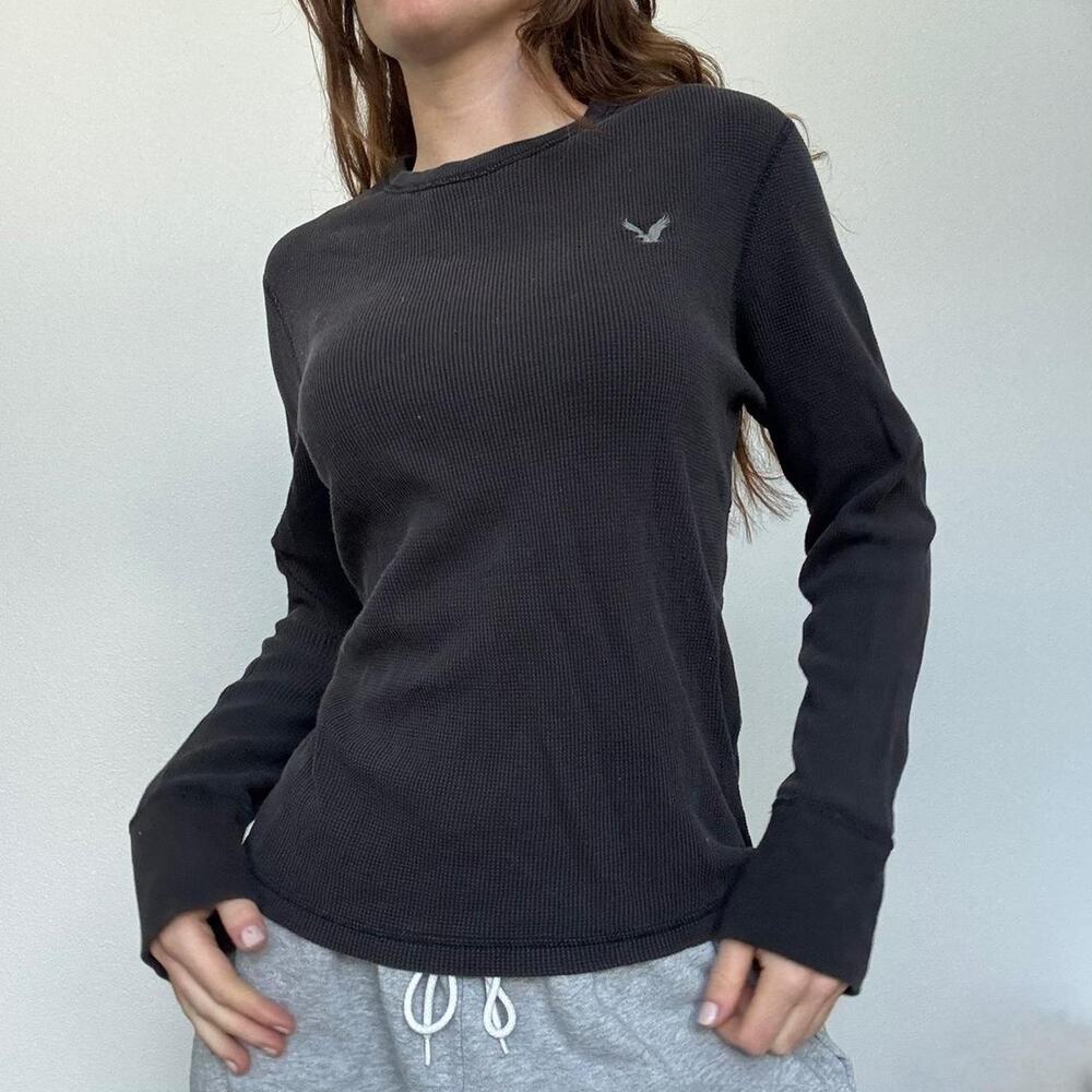 Y2k american eagle cotton grey waffle knit thermal